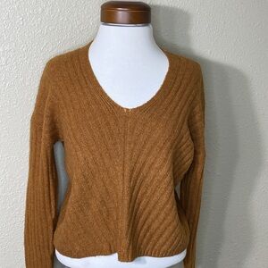 NWT Pink Rose Caramel Brown V neck Sweater Size XS
